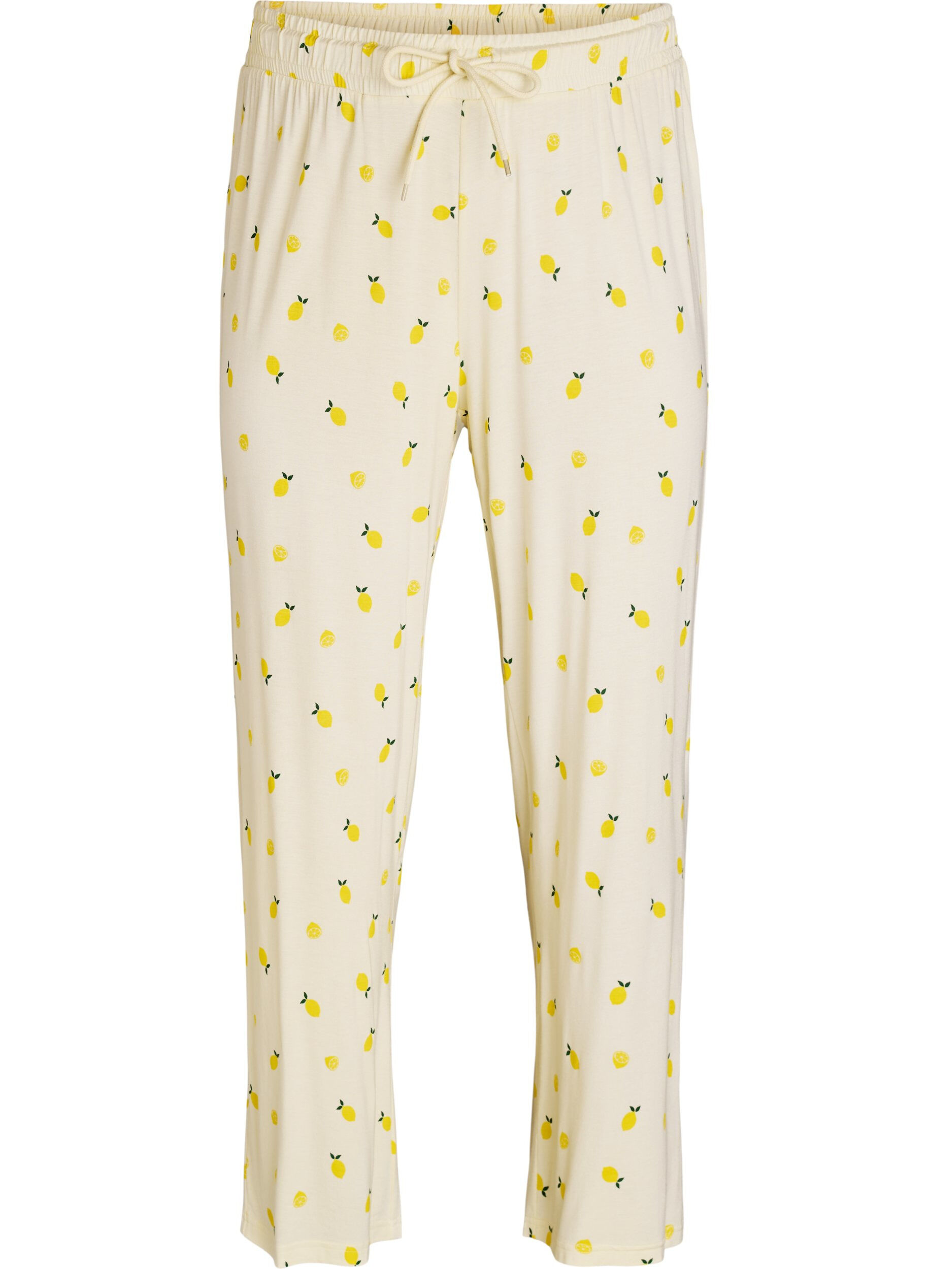 Pyjamasbukse i mykt jerseystoff med h&oslash;y midje og frukttrykk