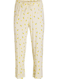 Pyjamasbukse i mykt jerseystoff med h&oslash;y midje og frukttrykk, Gul