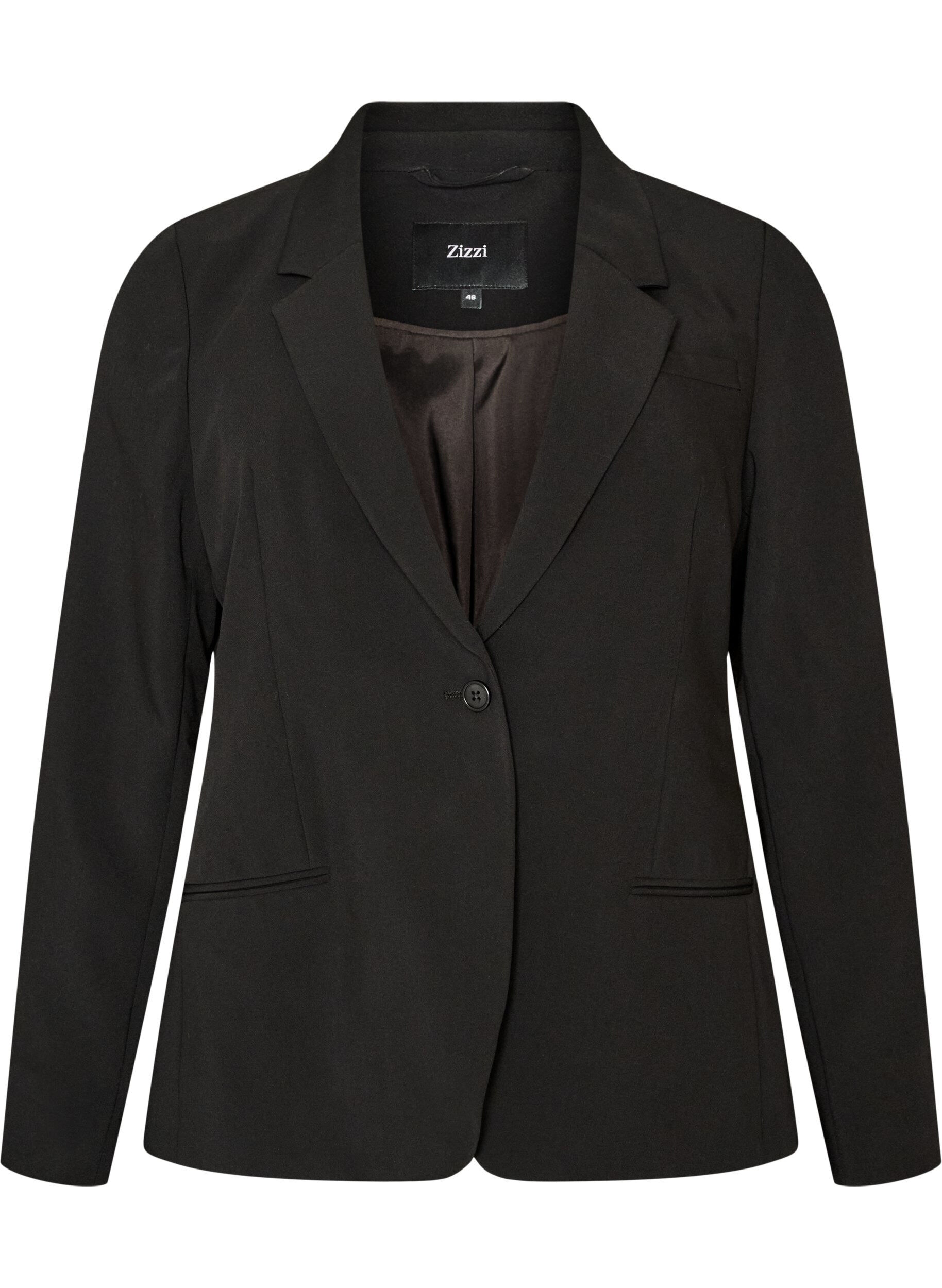 ZizziKlassisk blazer med enkel knappelukking, Svart, Packshot image number 0