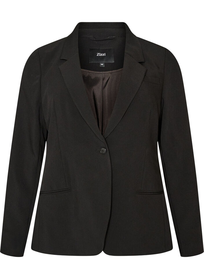 Klassisk blazer med enkel knappelukking, Svart, Packshot image number 0
