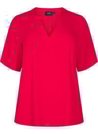 Kortermet bluse med V-hals, Rød Kortermet bluse med V-hals