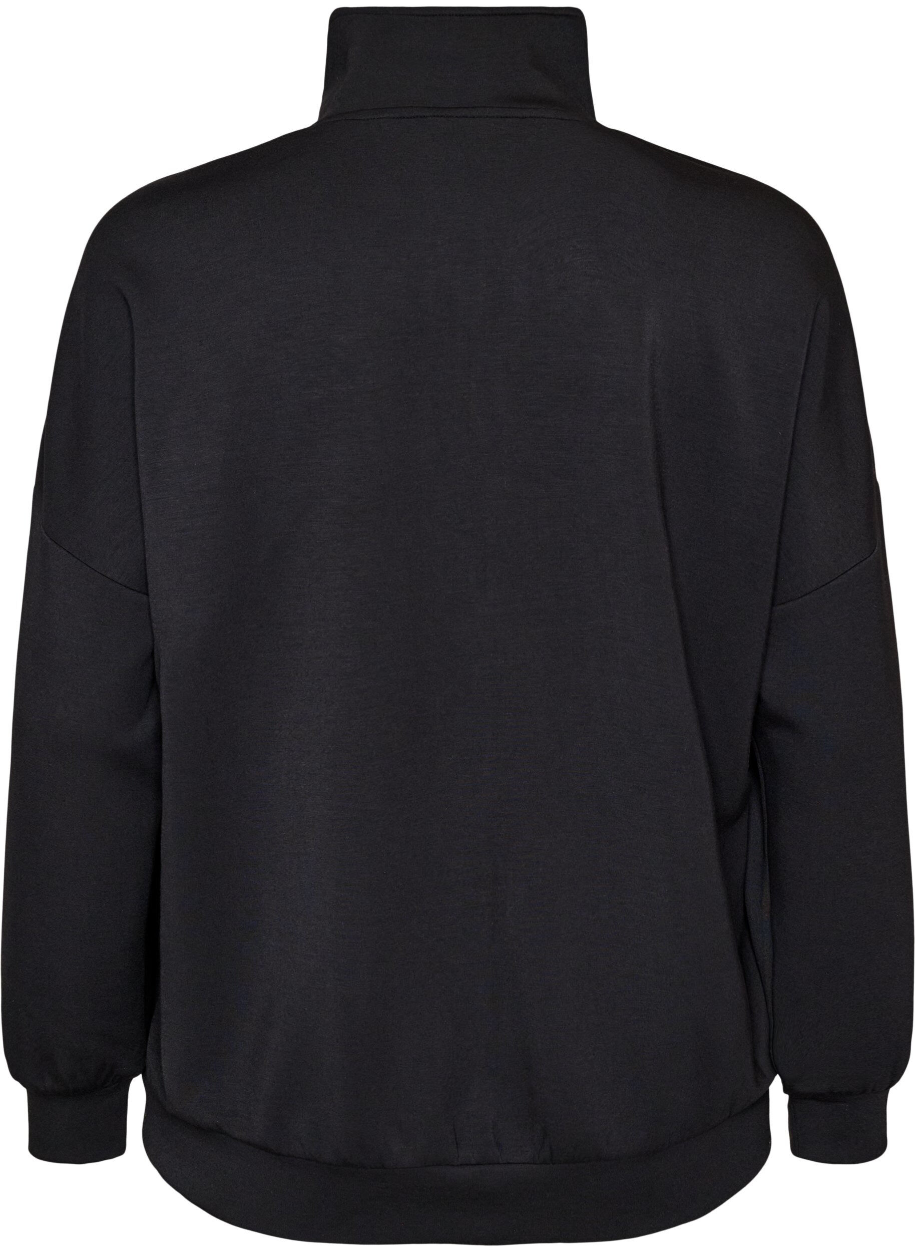 ZizziJersey cardigan med glidel&aring;s og h&oslash;y hals, Svart, Packshot image number 1