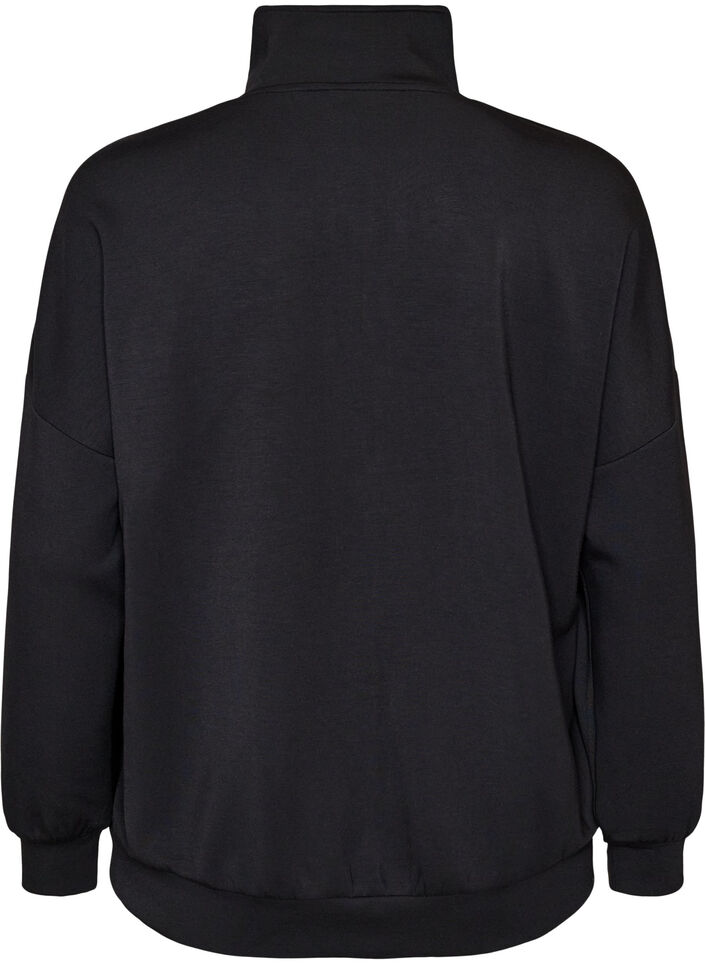 Jersey cardigan med glidel&aring;s og h&oslash;y hals, Svart, Packshot image number 1