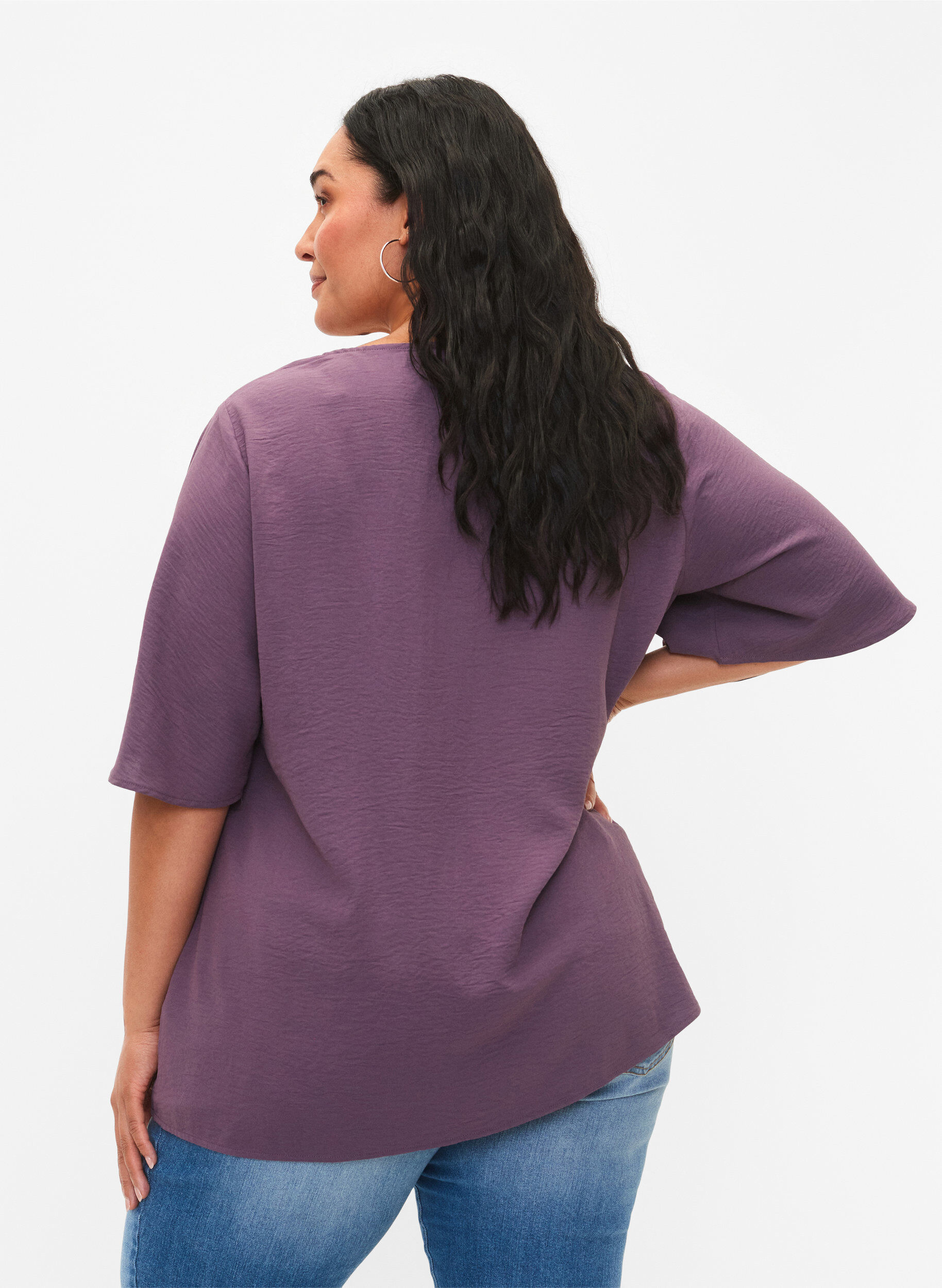Zizzi Kortermet bluse med A-fasong, Vintage Violet, Model image number 1