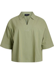 Løs bluse med krage og 1/2 ermer, Oil Green