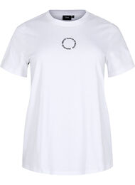 Bomulls T-skjorte med broderidetalje, Bright White EMB. 