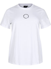 Bomulls T-skjorte med broderidetalje, Hvit Bomulls T-skjorte med broderidetalje