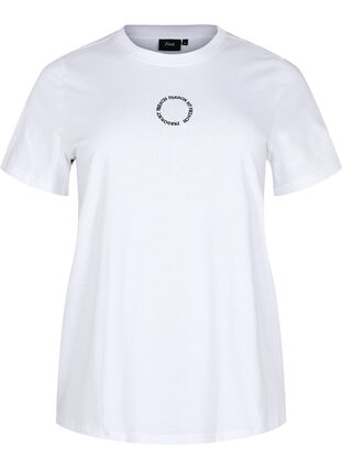Zizzi Bomulls T-skjorte med broderidetalje, Hvit, Packshot image number 0