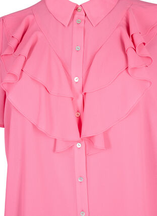 Kortermet skjortebluse med volanger, Pink Power, Packshot image number 2