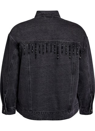 Zizzi Denimjakke med perlefranser, Grey Denim, Packshot image number 1