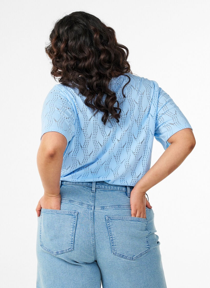 Jersey T-skjorte med hullm&oslash;nster, Bl&aring;, Model image number 2