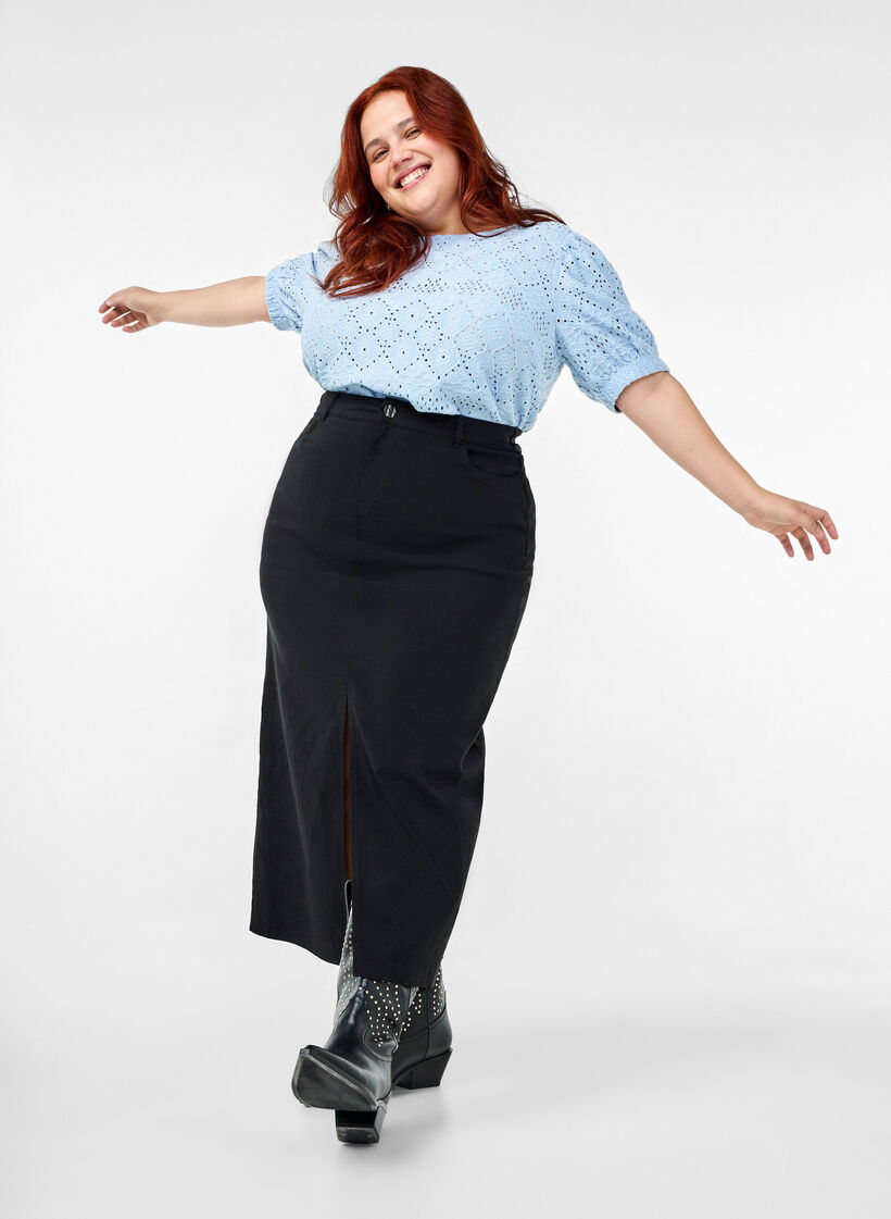 Kortermet bluse med blondemønster, Cashmere Blue, Image image number 0