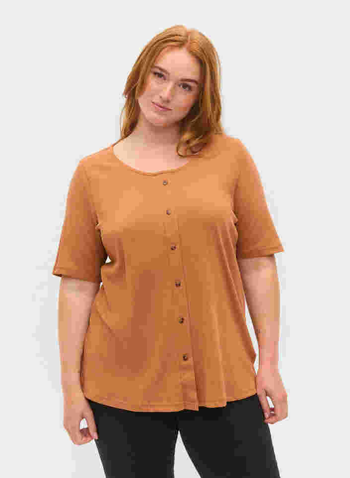 T-skjorte med knapper, Pecan Brown, Model image number 0
