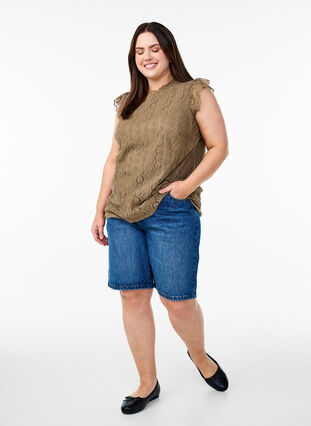 Zizzi Blondetopp med volangdetaljer, Brun, Model image number 1