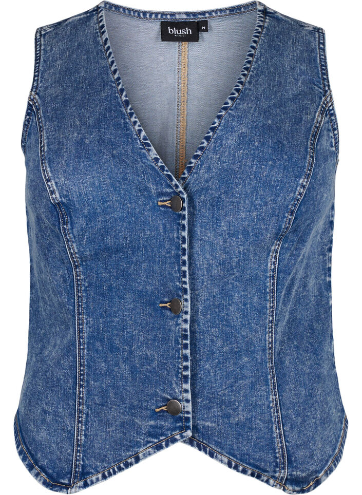 Denimvest med smal passform, med knapper, Blue Denim, Packshot image number 0