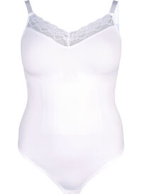 Shapewear bodystocking med blonder, Hvit Shapewear bodystocking med blonder