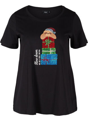 T-skjorte med julemotiv i bomull, Black Gift, Packshot image number 0