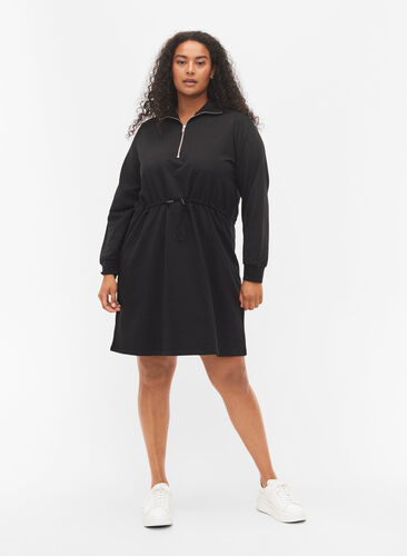 Kjole med glidelås og knyting, Black, Model image number 2