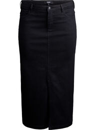 FLASH - Midiskj&oslash;rt i denim med splitt foran, Svart