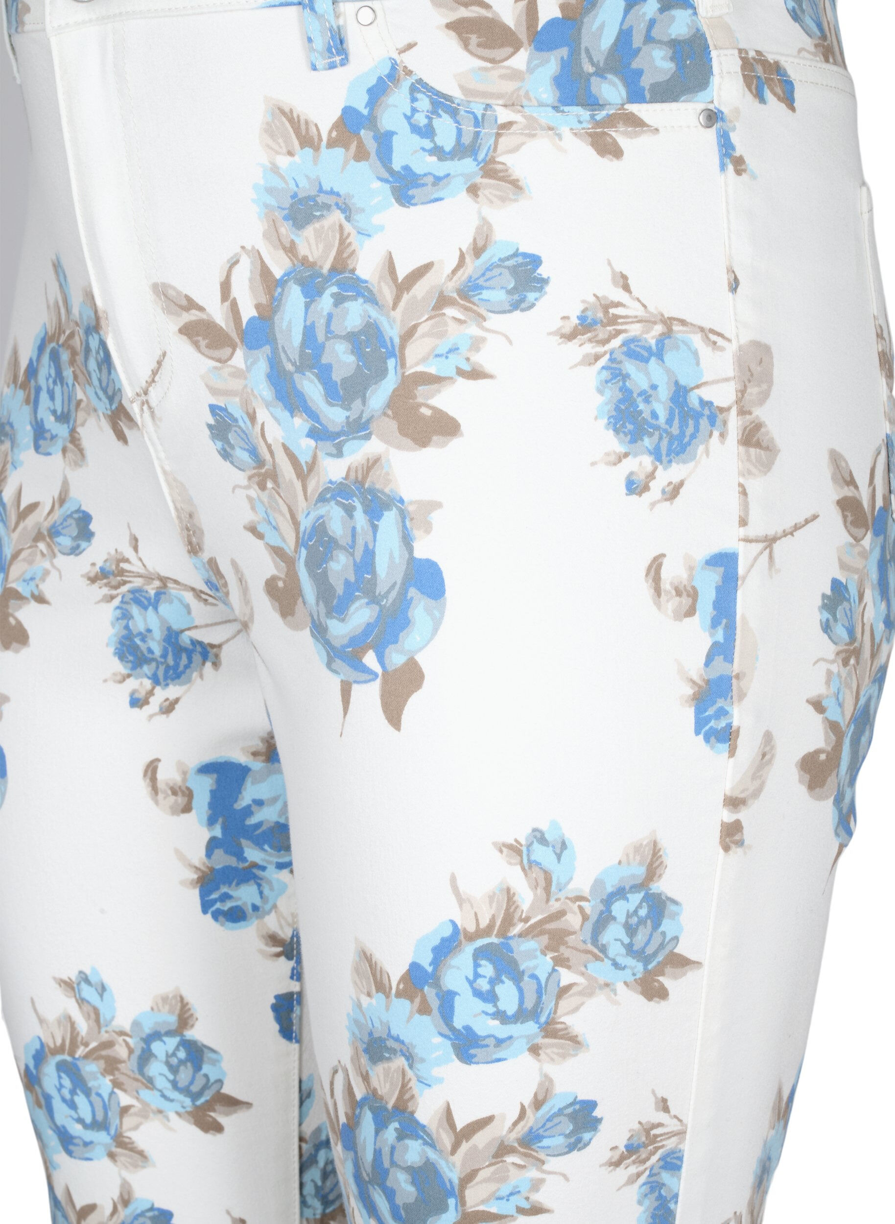 Zizzi Amy Capri-jeans med h&oslash;y midje og blomsterm&oslash;nster, White B.AOP, Packshot image number 2