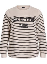 Genser med striper og teksttrykk, Beige Genser med striper og teksttrykk