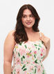 Blomstrete kjole med stropper i viskose med smock, Off White Flower, Model image number 2