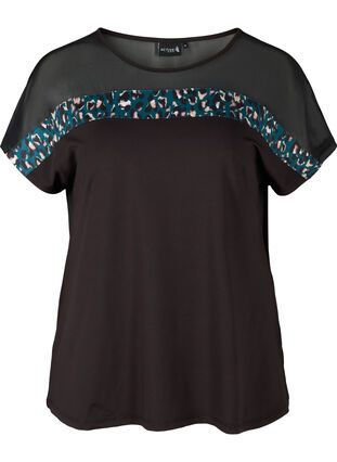 T-skjorte til trening med mesh og mønster, Black, Packshot image number 0