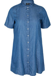 Skjortekjole i denim med korte ermer, Medium Blue denim