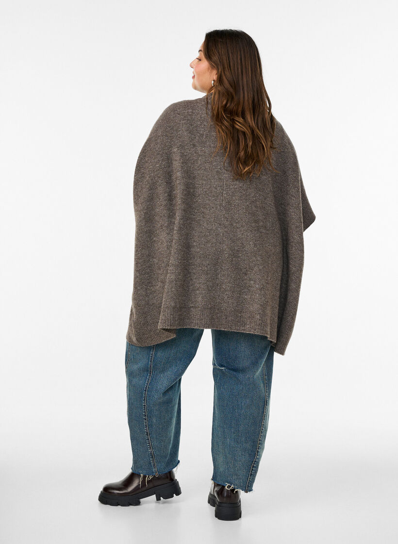 Cardigan med &aring;pen front og vide ermer, Brun, Model image number 2