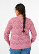 Strikket bluse med mønster, bølgekant og rund hals, Rosa, Model image number 2