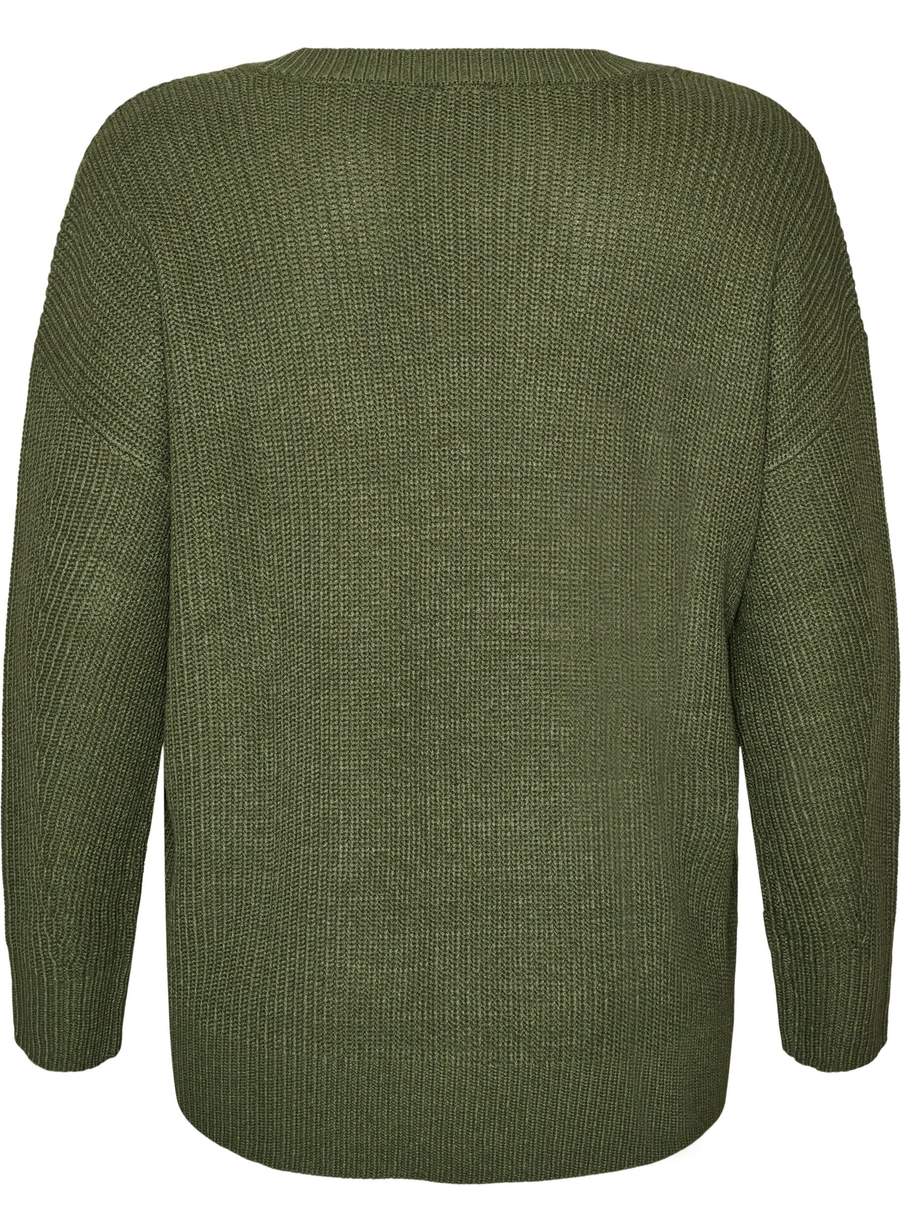 ZizziLang ribbestrikket bluse med V-hals, Gr&oslash;nn, Packshot image number 1