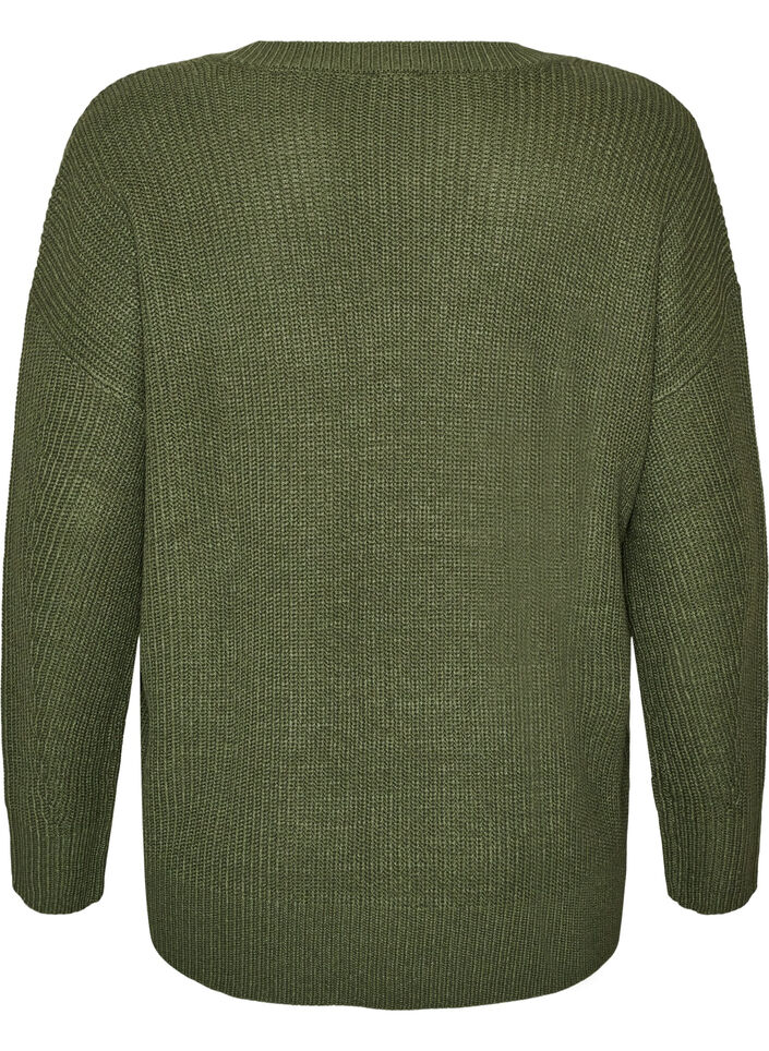 Lang ribbestrikket bluse med V-hals, Gr&oslash;nn, Packshot image number 1