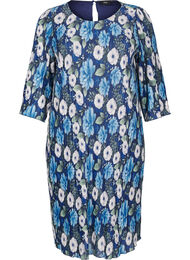 Plissert kjole med 3/4 ermer, Blue Flower