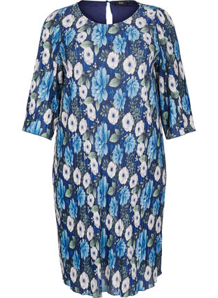 Zizzi Plissert kjole med 3/4 ermer, Blå, Packshot image number 0