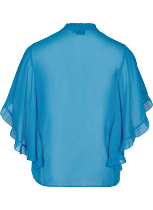Kortermet bluse med volangdetaljer, Blue ASS, Packshot image number 1