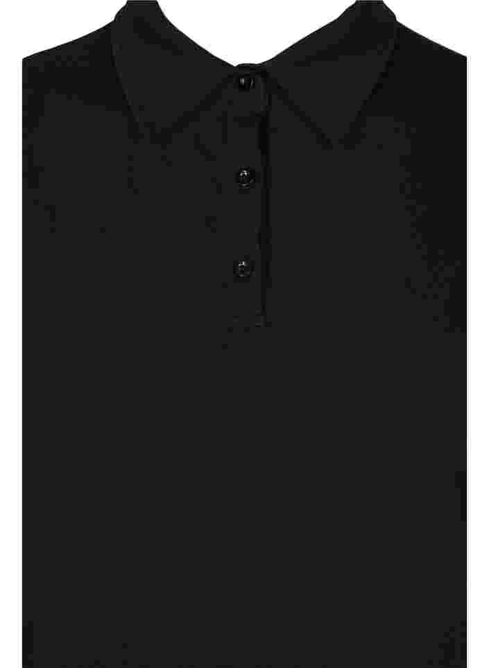 Bomullstunika med krage og korte ermer, Black, Packshot image number 2