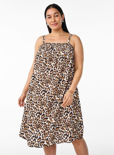 Zizzi Kort kjole i viskose med spaghettistropper, Beige, Model image number 0