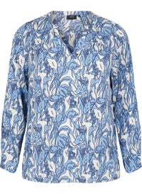 Langermet bluse med trykk og V-hals, Vanilje Langermet bluse med trykk og V-hals