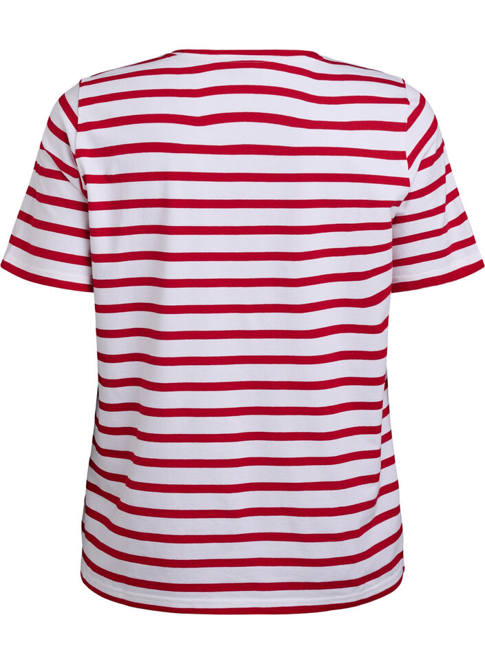T-skjorte i økologisk bomull med striper, Urban Red B.W.Stripe, Packshot