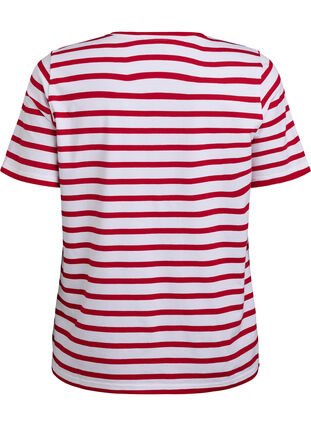 Zizzi T-skjorte i økologisk bomull med striper, Urban Red B.W.Stripe, Packshot image number 1