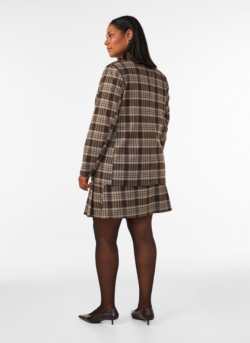Rutete blazer med lommer og splitt bak, Brun, Model