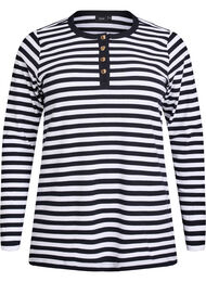 Stripete jerseybluse med ribbet tekstur, Black/White