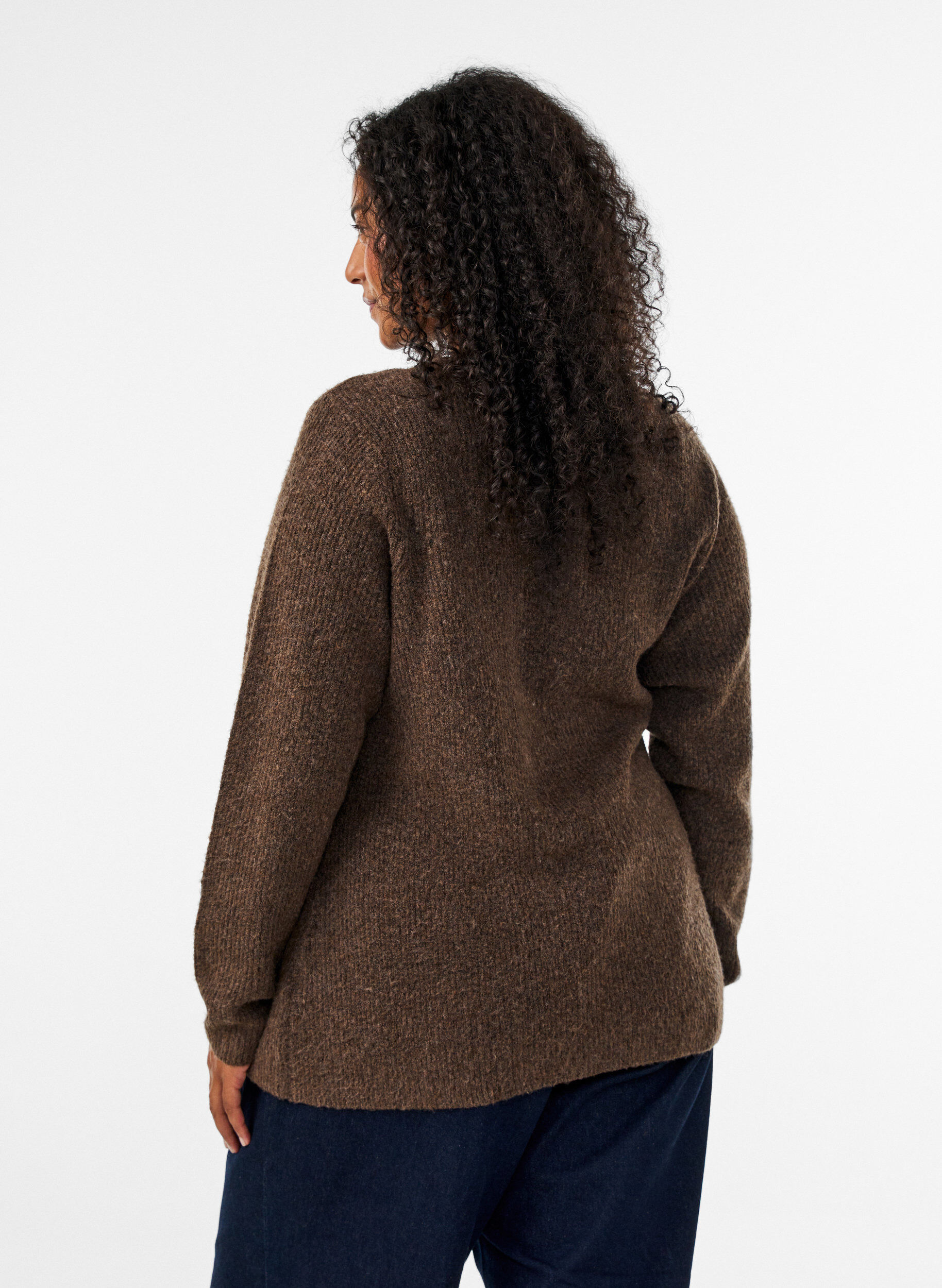 ZizziStrikket cardigan med asymmetrisk lukking, Brun, Model image number 2