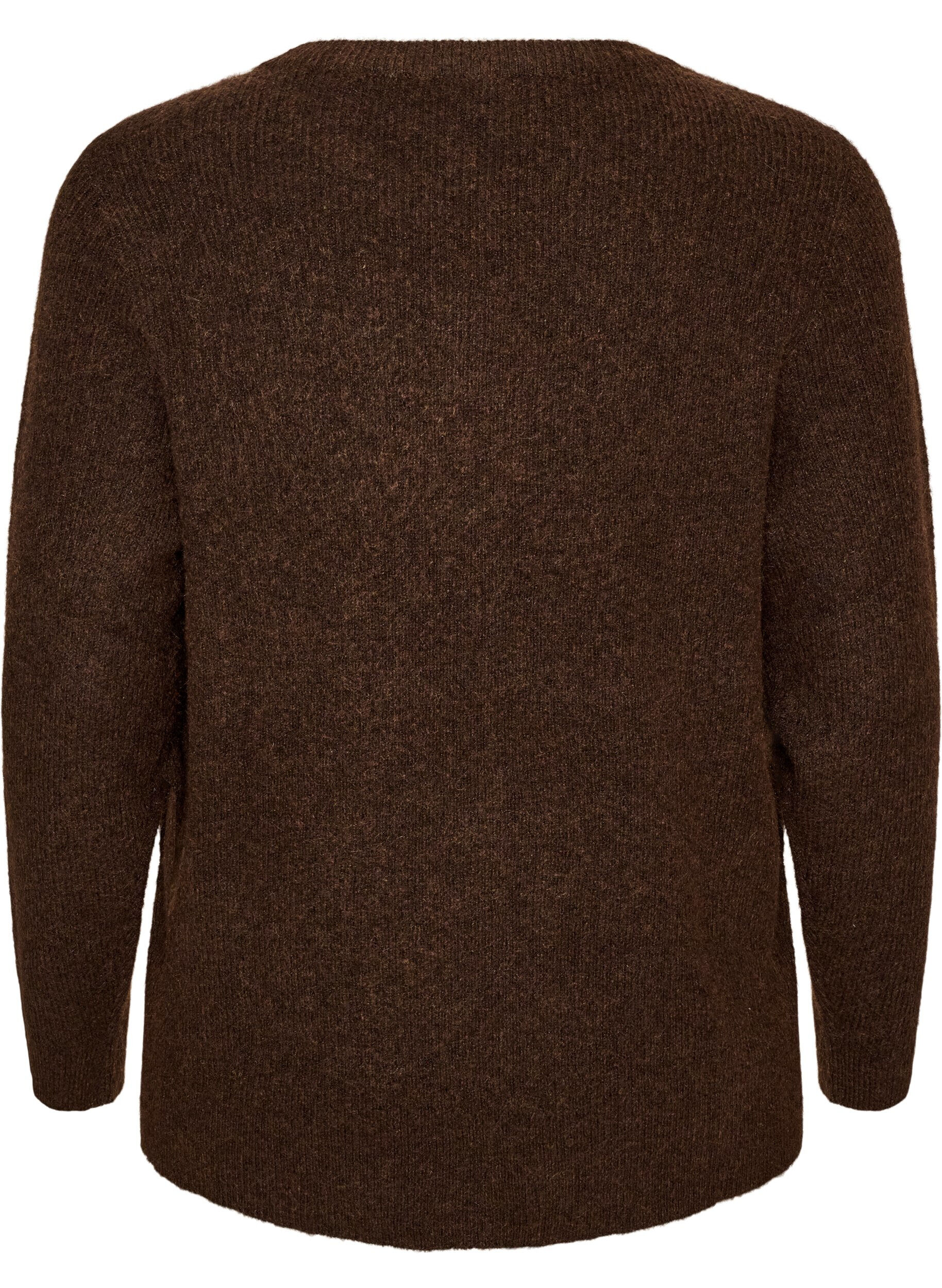 ZizziMelert strikkebluse med rund hals, Brun, Packshot image number 1