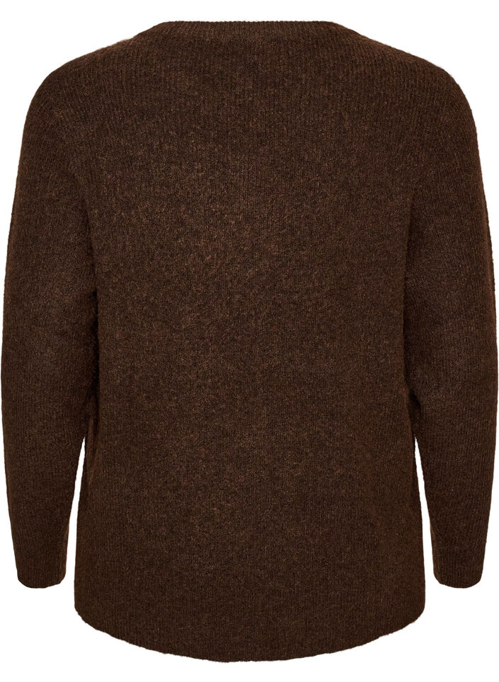 Melert strikkebluse med rund hals, Brun, Packshot image number 1