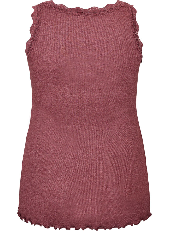 Ribbet topp med blondedetalj, R&oslash;d, Packshot image number 1
