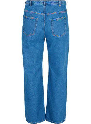 Straight jeans med høyt liv, Blue denim, Packshot image number 1