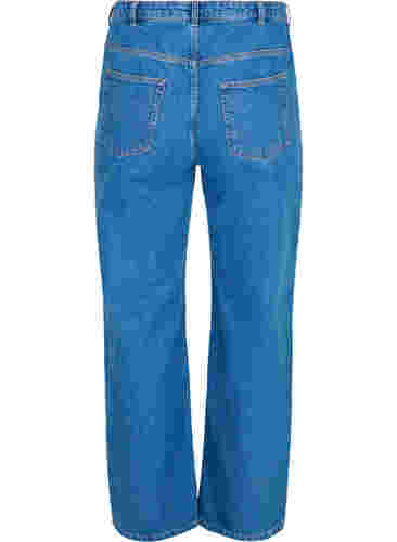 Straight jeans med høyt liv, Blue denim, Packshot image number 1