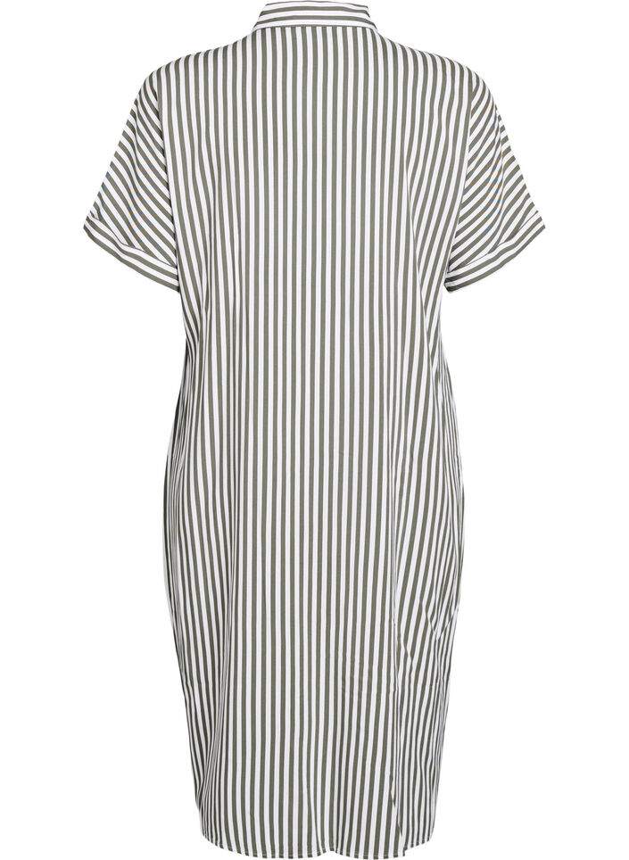 Lang skjortekjole med korte ermer, Gr&oslash;nn, Packshot image number 1