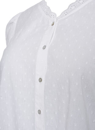 Strukturmønstret skjortebluse med engelsk broderi, Bright White, Packshot image number 2